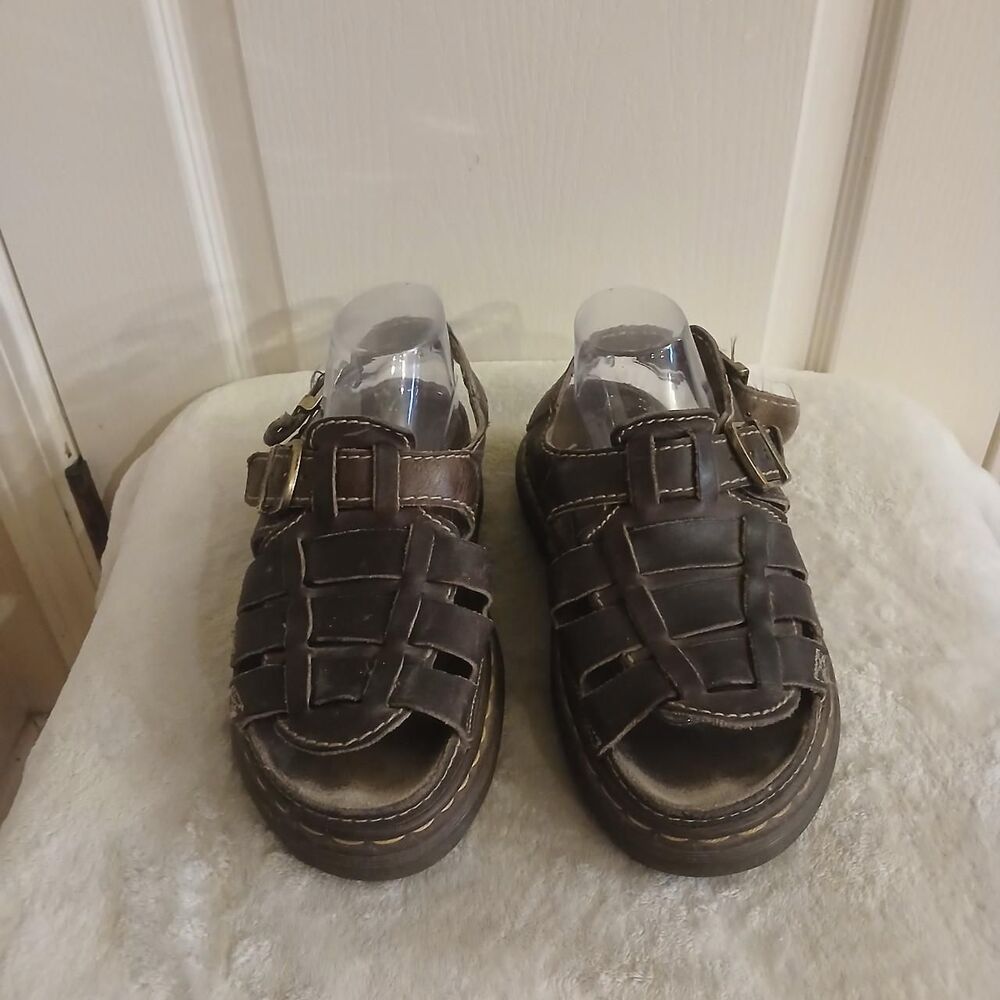 Y2K 90s VTG Dr. Martens Brown Leather Chunky Fisherman Sandals 41 England Made - Picture 2 of 8